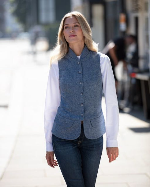 Julian Road Waistcoat India Ladies Tweed Waistcoat -Pale Blue Shetland